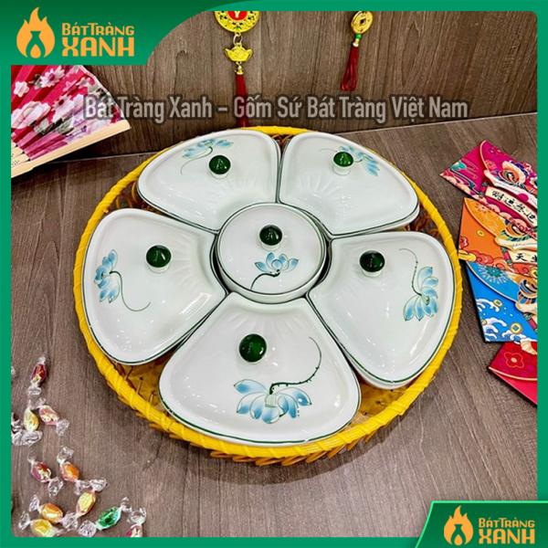 Khay đựng mứt tết hoa sen xanh Khay đựng mứt tết hoa sen xanh