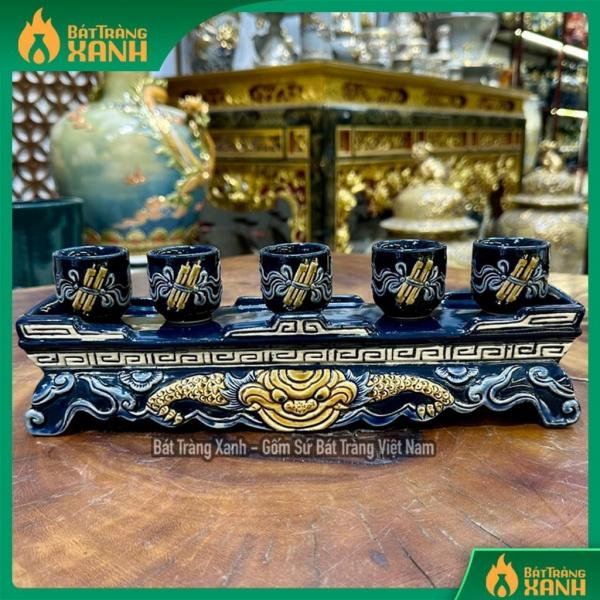Kỷ Ngai 5 chén/3 Chén, Bộ Kỷ Thờ Cúng Men Xanh CoBan, Hàng Đắp Nổi Sứ Kỷ Ngai 5 chén/3 Chén, Bộ Kỷ Thờ Cúng Men Xanh CoBan, Hàng Đắp Nổi Sứ