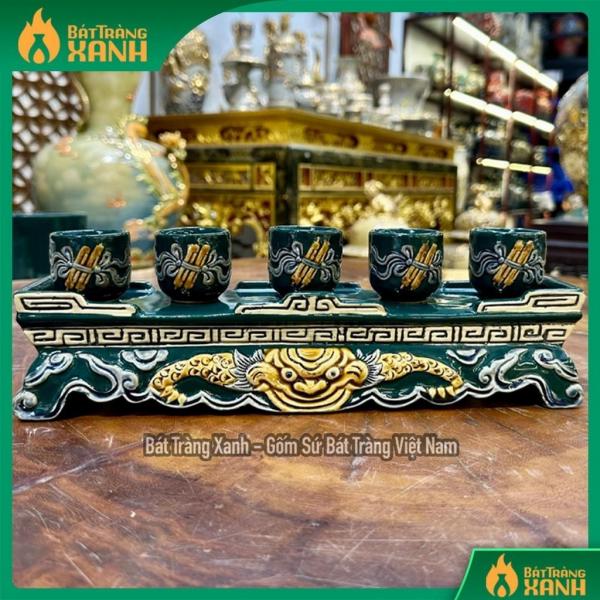 Kỷ Ngai 5 chén/3 Chén, Bộ Kỷ Thờ Cúng Men xanh Lục Bảo Bát Tràng Kỷ Ngai 5 chén/3 Chén, Bộ Kỷ Thờ Cúng Men xanh Lục Bảo Bát Tràng