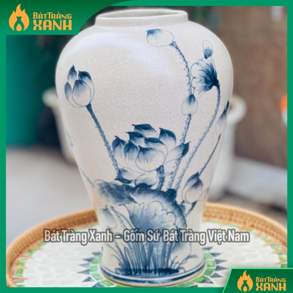 Lu cắm hoa men rạn vẽ hoa sen Lu cắm hoa men rạn vẽ hoa sen