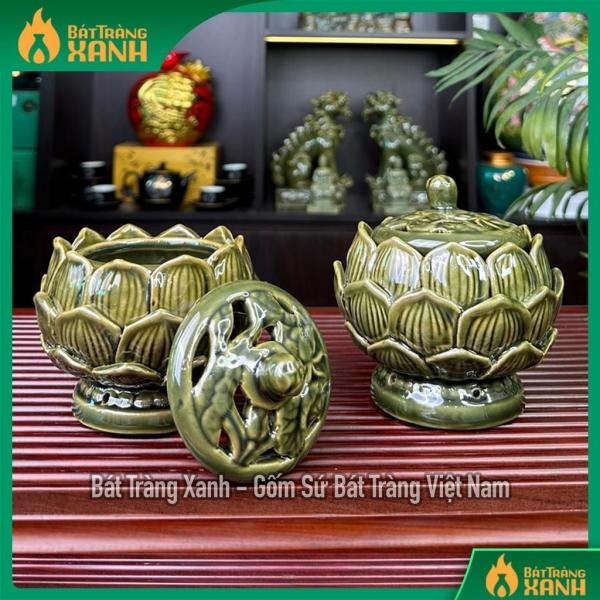 Lư đốt trầm đài sen Bát Tràng, lư hương đốt trầm, lư xông trầm  Lư đốt trầm đài sen Bát Tràng, lư hương đốt trầm, lư xông trầm