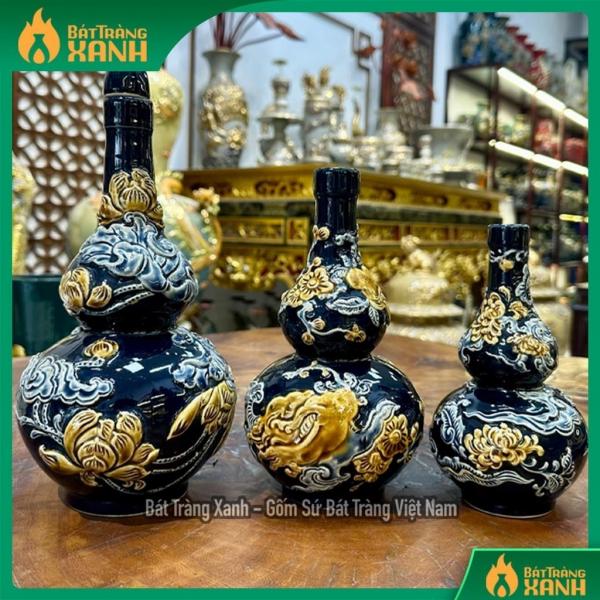 Nậm Rượu Thờ Cúng Men Xanh CoBan Đắp Nổi , Nậm Rượu 1 Bầu/ 2 Bầu Nậm Rượu Thờ Cúng Men Xanh CoBan Đắp Nổi , Nậm Rượu 1 Bầu/ 2 Bầu