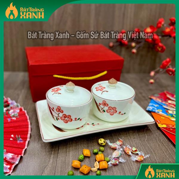Sét hũ đôi đựng mứt tết hoa đào đỏ Sét hũ đôi đựng mứt tết hoa đào đỏ