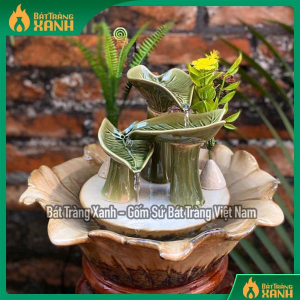 Thác nước phong thủy dáng bát thả hoa lá Thác nước phong thủy dáng bát thả hoa lá