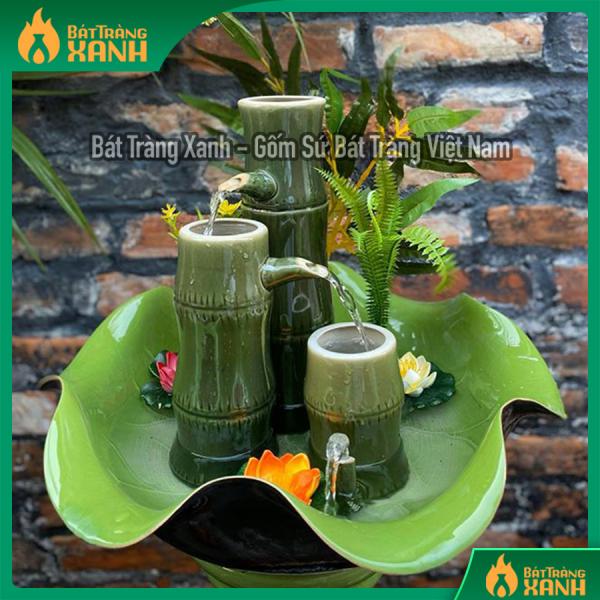 Thác nước phong thủy dáng bát thả hoa trúc Thác nước phong thủy dáng bát thả hoa trúc