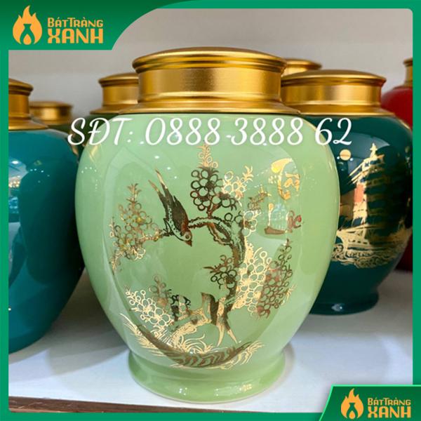 Bình Đựng Trà Chim Én Tài Lộc Men Xanh Ngọc  Bình Đựng Trà Chim Én Tài Lộc Men Xanh Ngọc