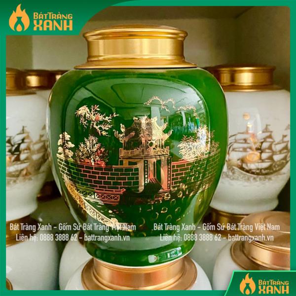 Bình Đựng Trà Vẽ Cảnh Khuê Văn Các Men Xanh Lá Bình Đựng Trà Vẽ Cảnh Khuê Văn Các Men Xanh Lá