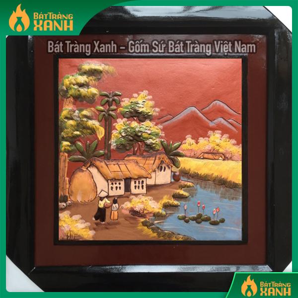 Tranh gốm cảnh đồng quê con chờ mẹ đi chợ về 45x45cm Tranh gốm cảnh đồng quê con chờ mẹ đi chợ về 45x45cm