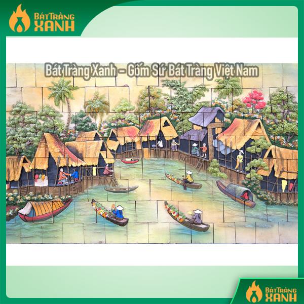 Tranh gốm ốp tường cảnh Chợ trên sông Tranh gốm ốp tường cảnh Chợ trên sông