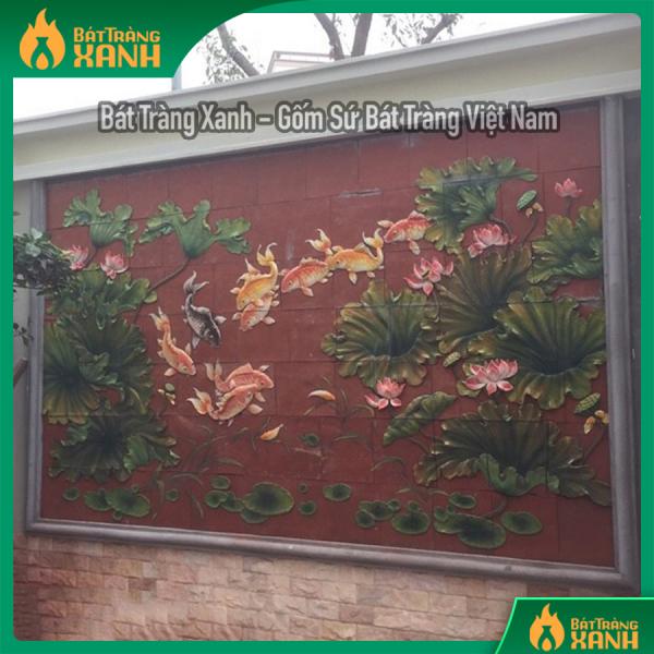 Tranh gốm ốp tường cảnh Cửu ngư quần hội Tranh gốm ốp tường cảnh Cửu ngư quần hội