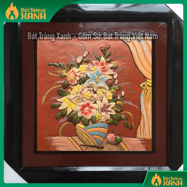 Tranh gốm vẽ giỏ hoa 50x50cm Tranh gốm vẽ giỏ hoa 50x50cm