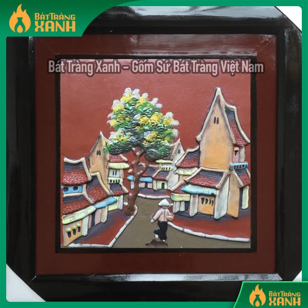 Tranh gốm vẽ phố cổ 01 45x45cm Tranh gốm vẽ phố cổ 01 45x45cm