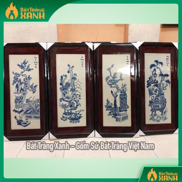 Tranh tứ quý cổ đồ men xanh 98x48cm Tranh tứ quý cổ đồ men xanh 98x48cm