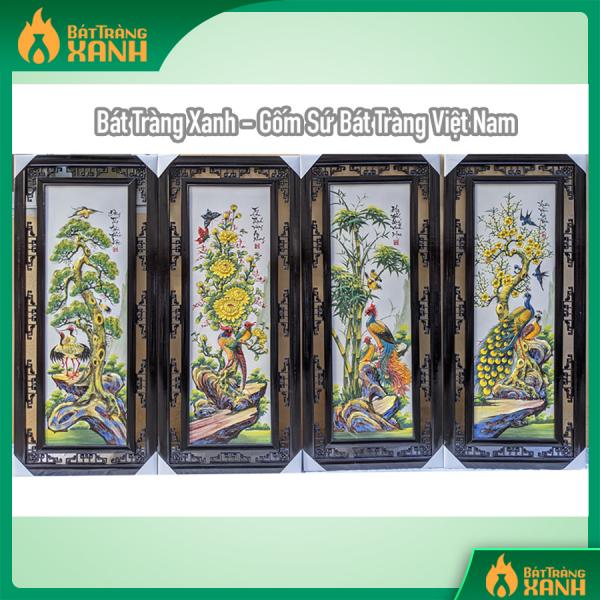 Tranh tứ quý men màu Bát Tràng Tùng Cúc Trúc Mai 116x55cm Tranh tứ quý men màu Bát Tràng Tùng Cúc Trúc Mai 116x55cm