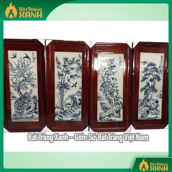 Tranh tứ quý men xanh rong 98x48cm Tranh tứ quý men xanh rong 98x48cm