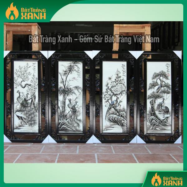 Tranh tứ quý Tùng Cúc Trúc Mai đắp nổi màu đen 87x43cm Tranh tứ quý Tùng Cúc Trúc Mai đắp nổi màu đen 87x43cm