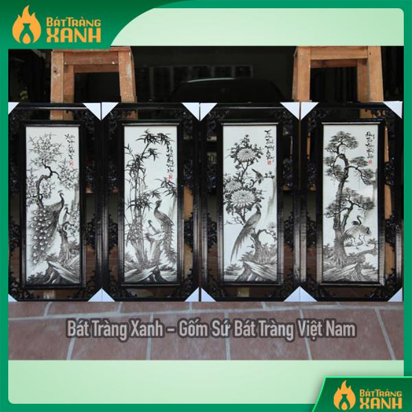 Tranh tứ quý Tùng Cúc Trúc Mai đen trắng 87x42cm Tranh tứ quý Tùng Cúc Trúc Mai đen trắng 87x42cm