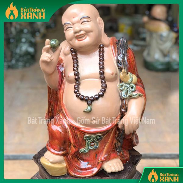 Tượng sứ Di lặc men màu dáng đứng cầm ngọc cao 43cm Tượng sứ Di lặc men màu dáng đứng cầm ngọc cao 43cm