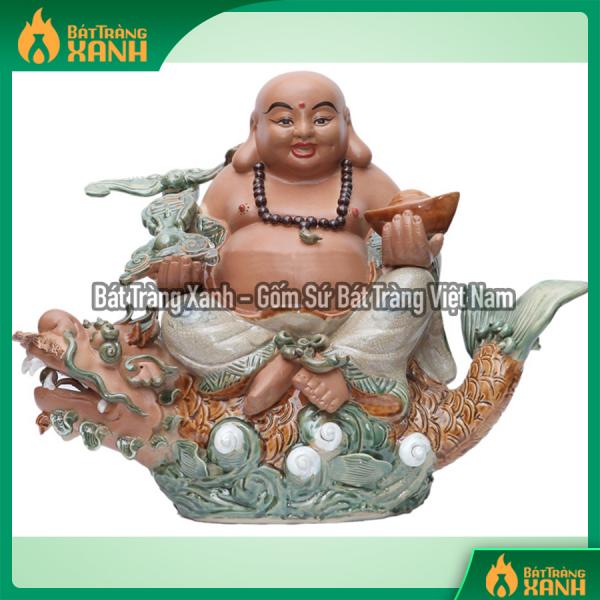 Tượng sứ Di Lặc men rạn ngồi cá Chép hóa Rồng 40x60cm Tượng sứ Di Lặc men rạn ngồi cá Chép hóa Rồng 40x60cm