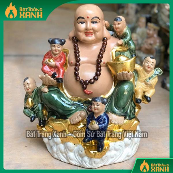 Tượng sứ Di Lặc ngũ phúc ngồi đài sen cao 38cm Tượng sứ Di Lặc ngũ phúc ngồi đài sen cao 38cm