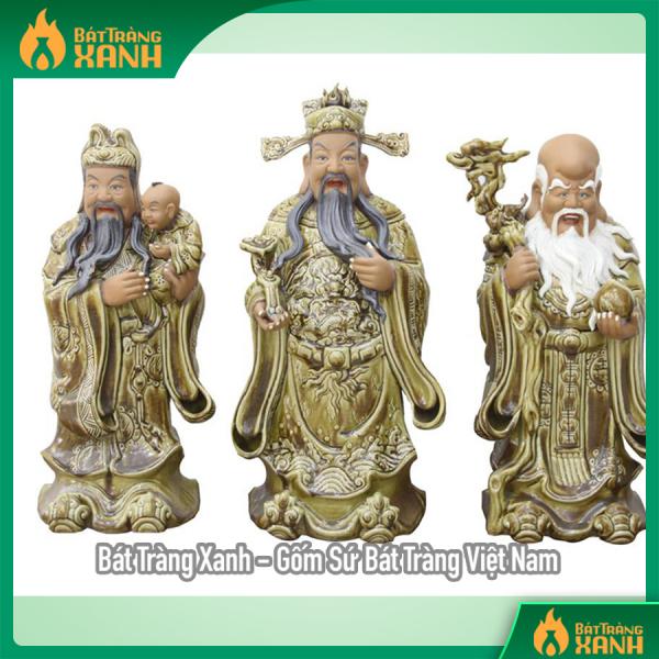 Tượng sứ Phúc Lộc Thọ men giả cổ cao 60cm Tượng sứ Phúc Lộc Thọ men giả cổ cao 60cm