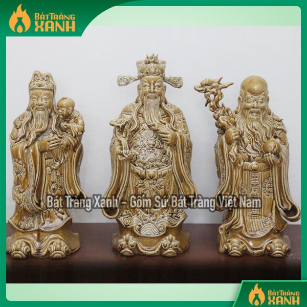 Tượng sứ Phúc Lộc Thọ men giả gỗ hóa thạch cao 60cm Tượng sứ Phúc Lộc Thọ men giả gỗ hóa thạch cao 60cm