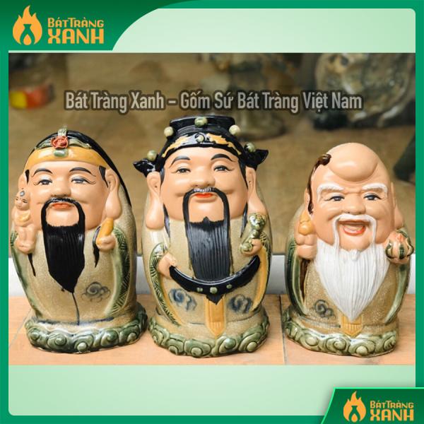 Tượng sứ Phúc Lộc Thọ men rạn dáng trứng cao 32cm Tượng sứ Phúc Lộc Thọ men rạn dáng trứng cao 32cm