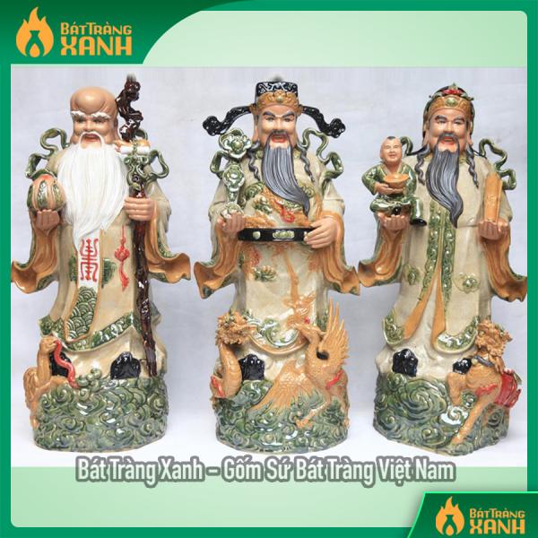 Tượng sứ Phúc Lộc Thọ men rạn đắp nổi tứ linh cao 86cm Tượng sứ Phúc Lộc Thọ men rạn đắp nổi tứ linh cao 86cm